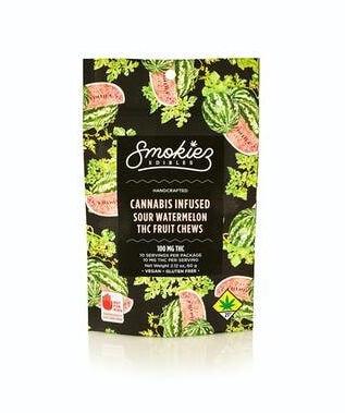 Photograph of product: Smokiez Sour Watermelon (H) Live Resin Fruit Chews 100mg