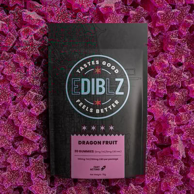 Photograph of product: DIBZ | Dragon Fruit Gummies 1:1 TH-oui:CBD | 20pk 100mg