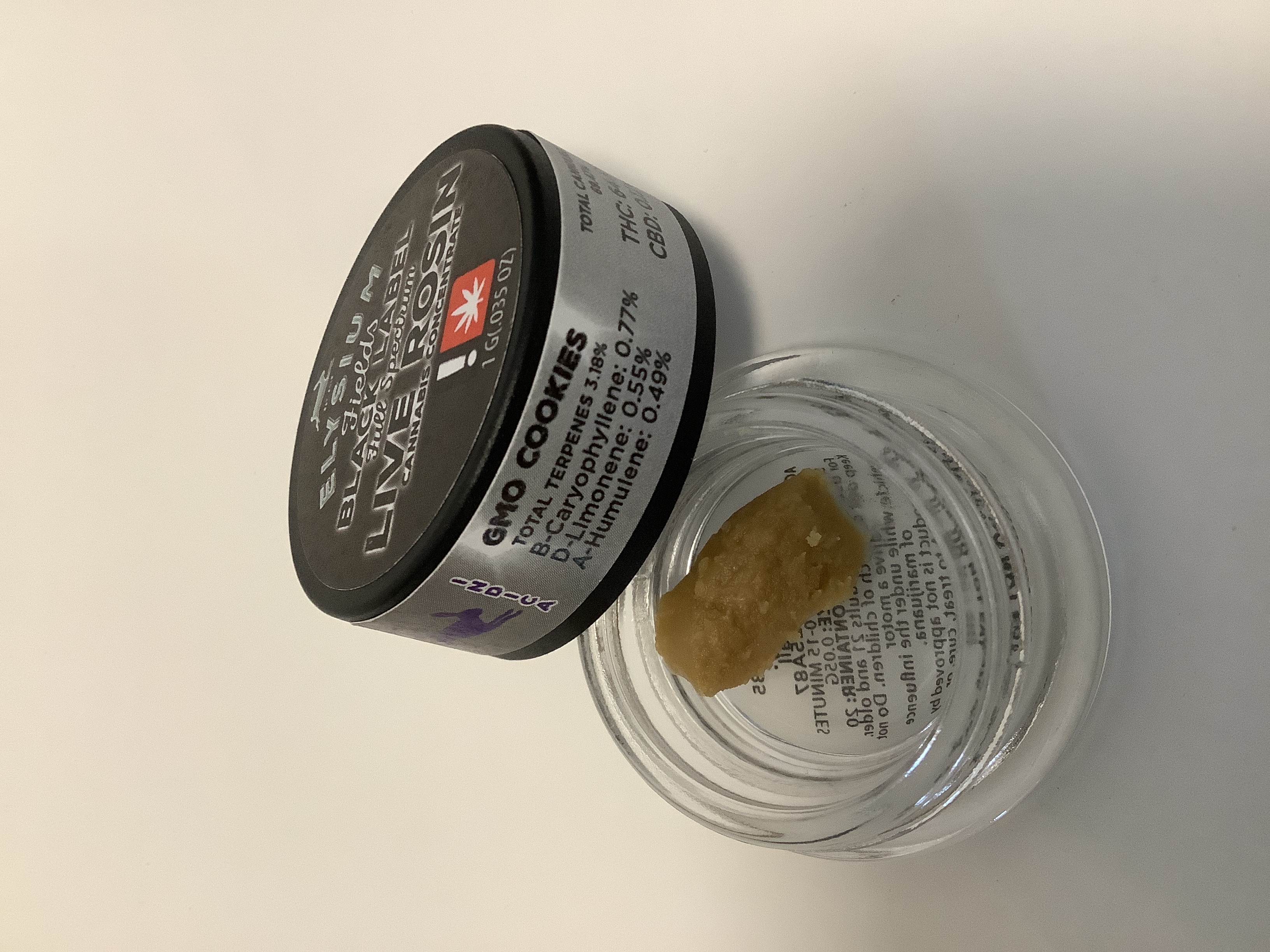 Photograph of product: Elysium Fields | BLACK LABEL GMO COOKIES Rosin | 1g