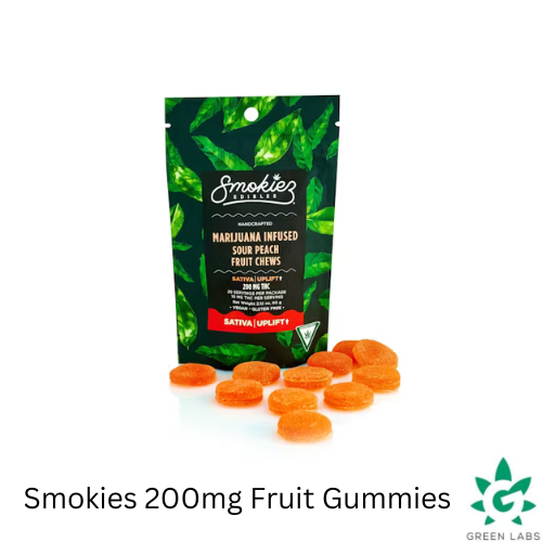 Photograph of product: (REC) Smokies 200mg Gummies - Sour Peach - Oui'd