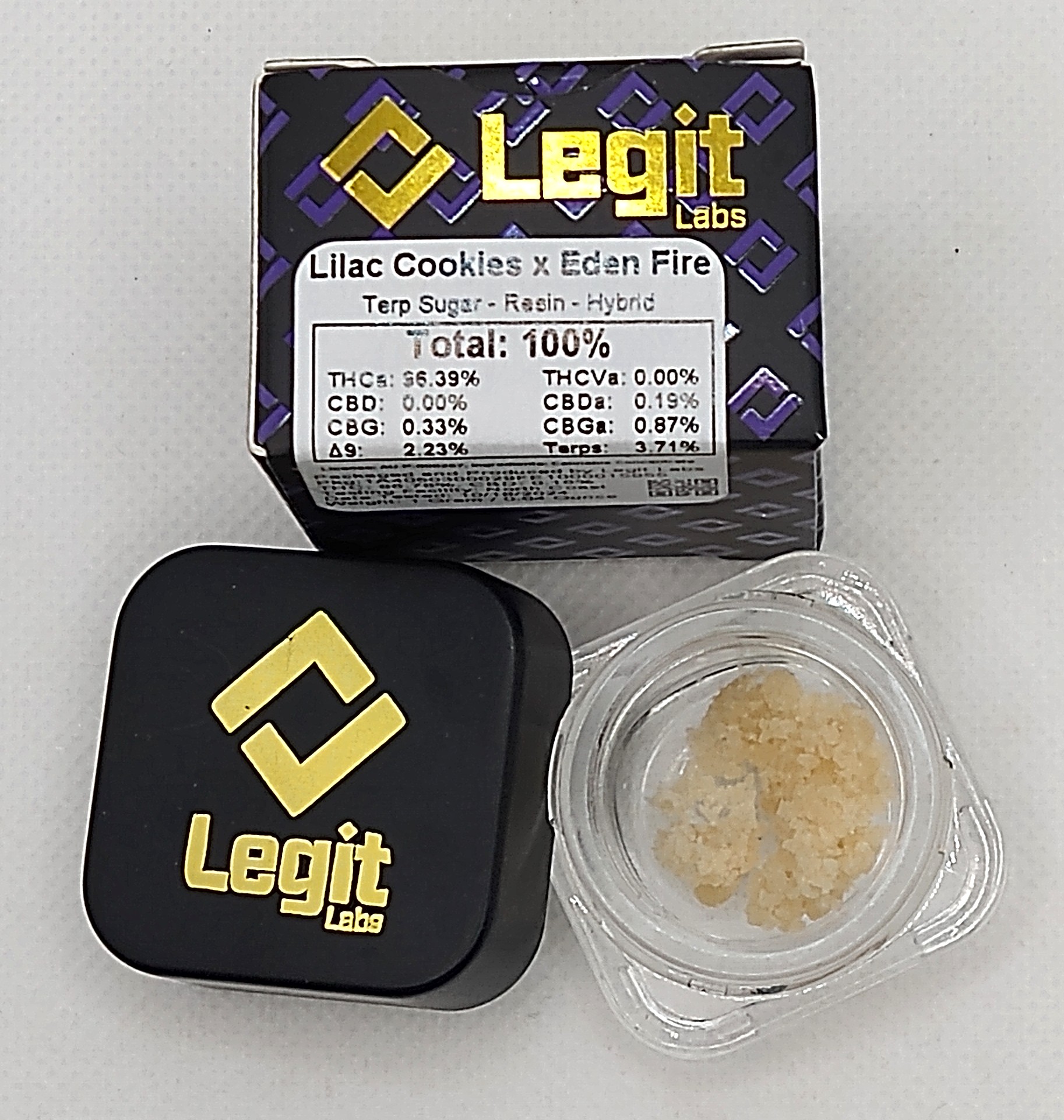Photograph of product: Legit Labs | Lilac Cookies x Eden Fire | Terp Sugar Concentrate | Hybrid