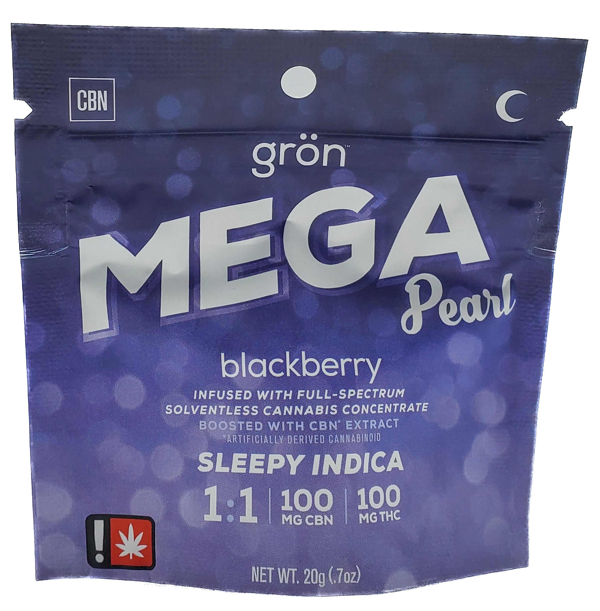 Photograph of product: Gron | Mega Pearl | 1:1 Blackberry CBN | 100mg