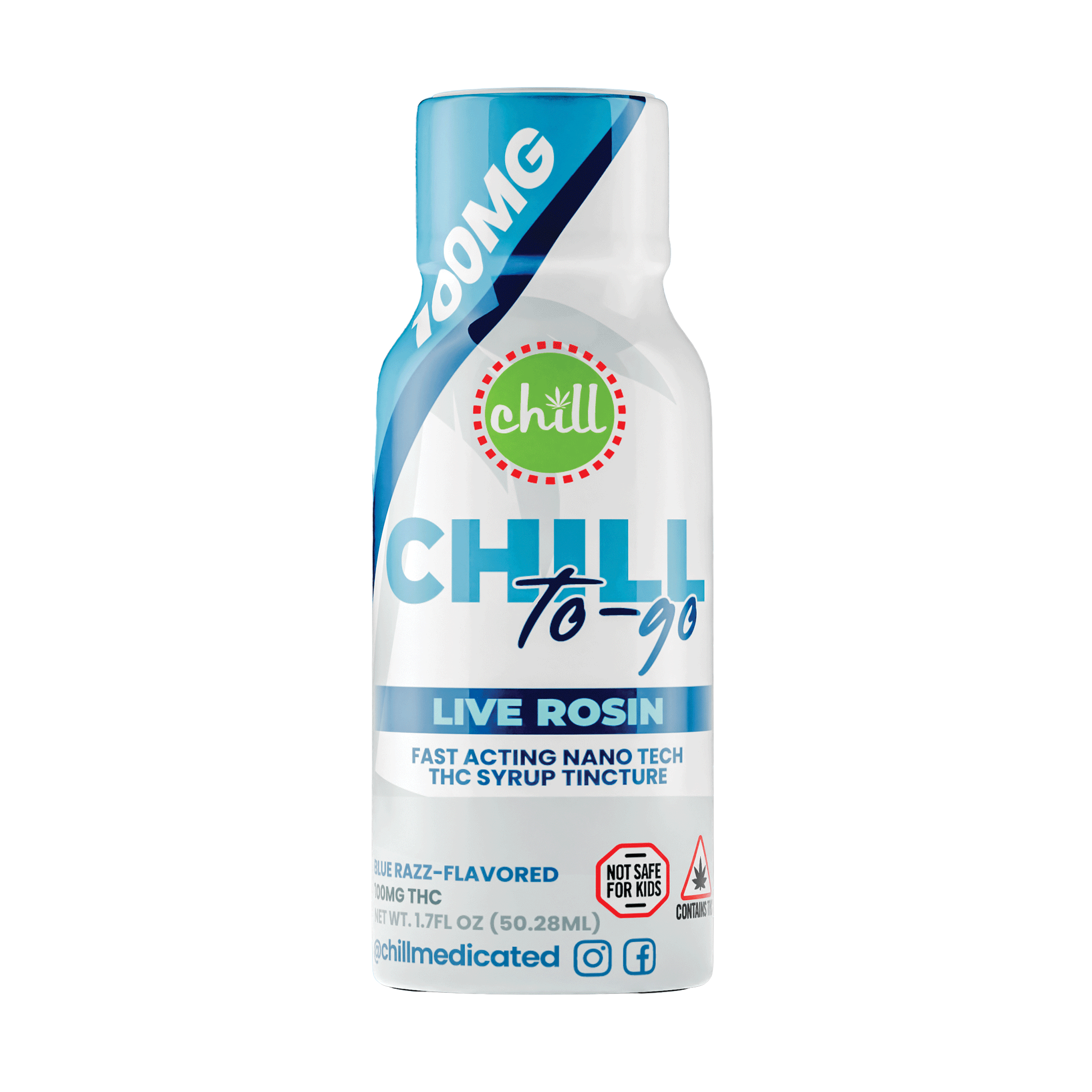 Photograph of product: Blue Razz 100mg Live Rosin To-Go Syrup by Chill Medicated