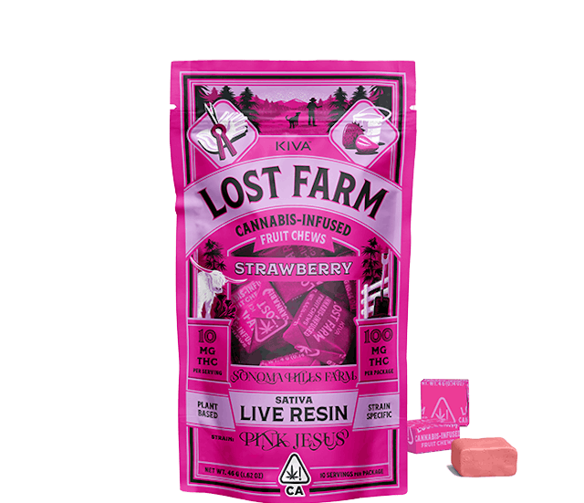 Photograph of product: Lost Farm Chews - Strawberry Pink Jesus Live Resin - 100mg - 