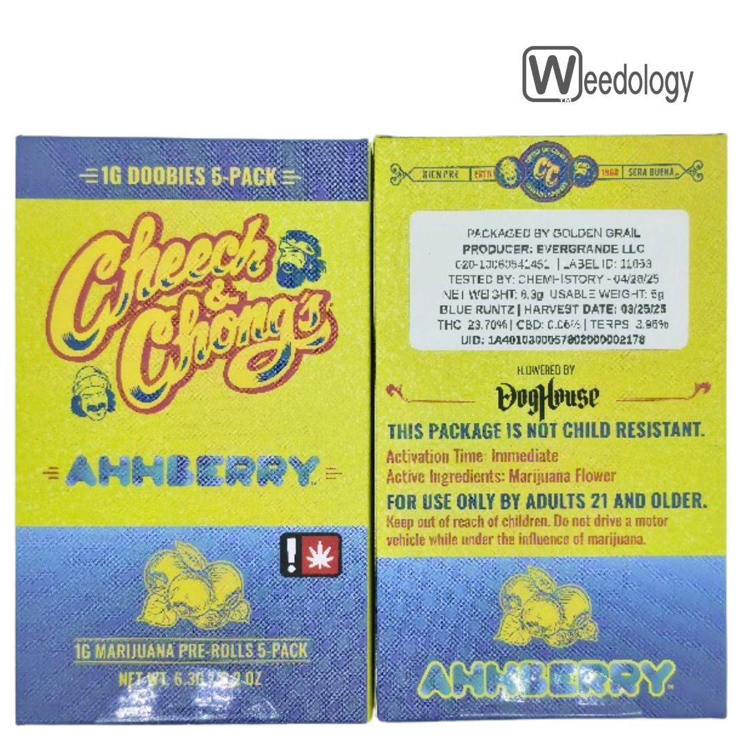 Photograph of product: Cheech & Chong 5pk BLUE RUNTZ 1g Pre-Rolls