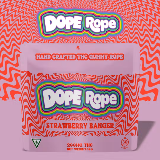 Photograph of product: DOPE ROPE | Edible | Gummies | Strawberry Banger | 200mg