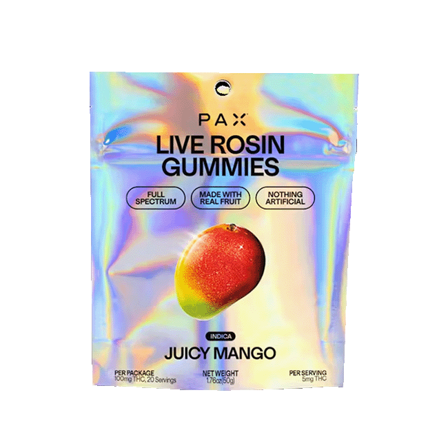 Photograph of product: PAX | 100mg Live Rosin Gummies | Juicy Mango