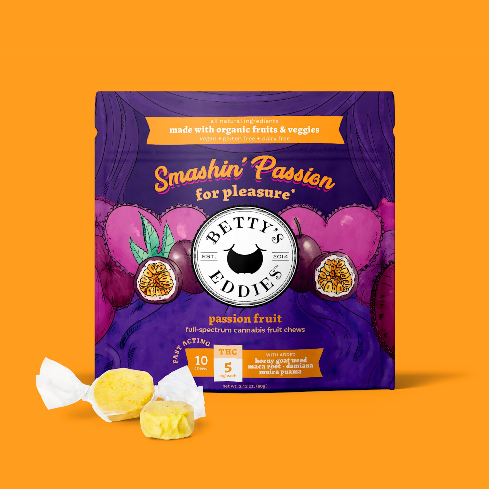 Photograph of product: Passion Fruit Chews - 50mg - Betty's Eddies