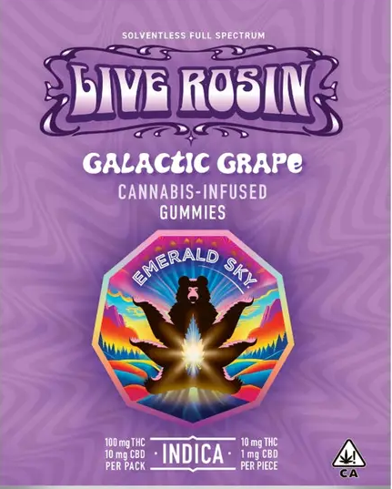 Photograph of product: LIVE ROSIN GUMMIES 10CT 100MG Oui'd GALACTIC GRAPE