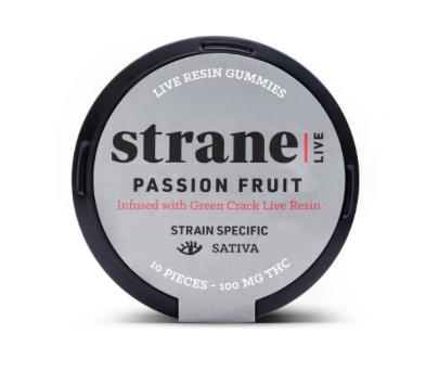 Photograph of Product: Passion Fruit (Green Crack Infused) Sativa Live Resin Gummies [THC 10mg] || Strane