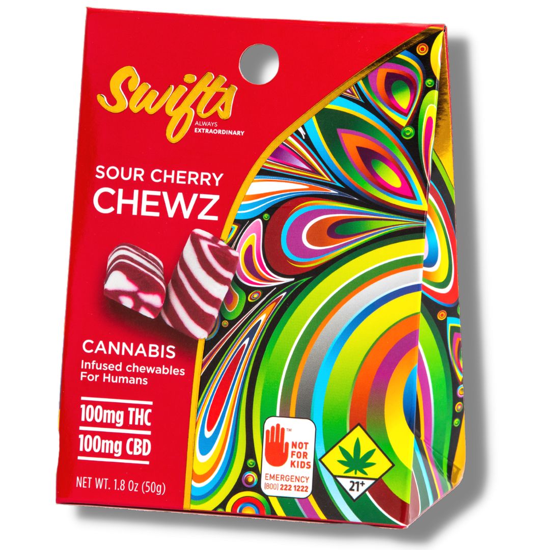 Photograph of product: 1:1 TH-oui/CBD Sour Cherry 10pk Chewz (Swifts)