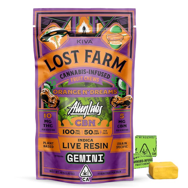 Photograph of product: Orange N' Dreams  Lost Farm Live Resin Fruit Chews  2:1 CBN - Orange N' Dreams  (Gemini)
