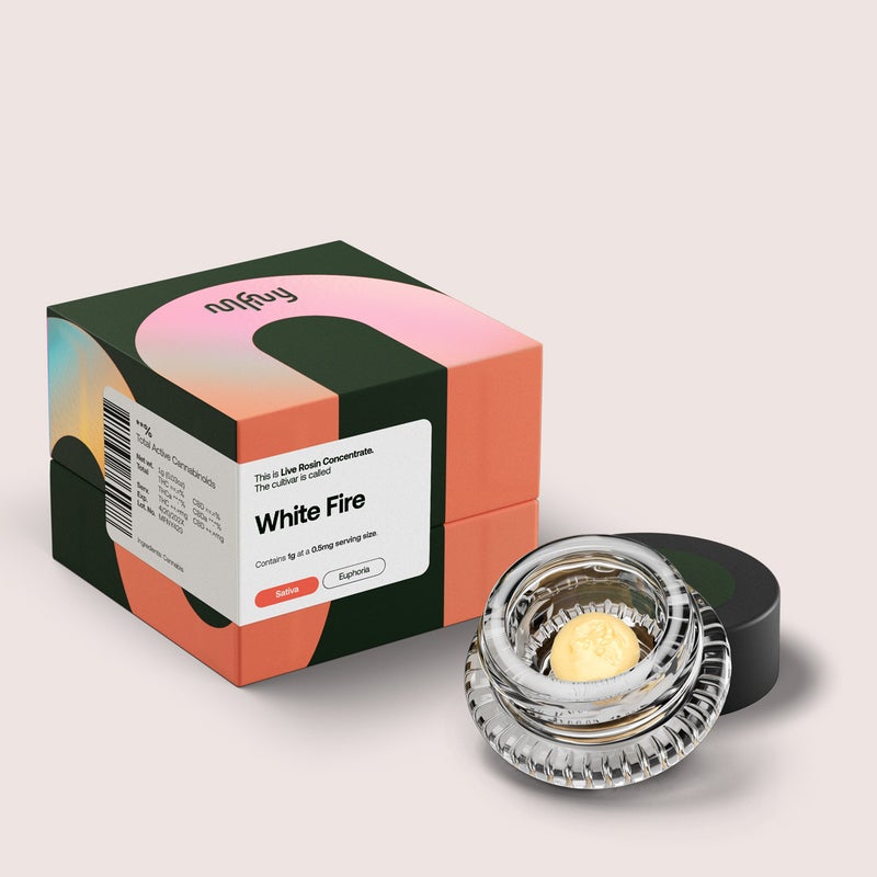 Photograph of product: MFNY Live Resin Badder White Fire OG 83% Oui'd-H 1g