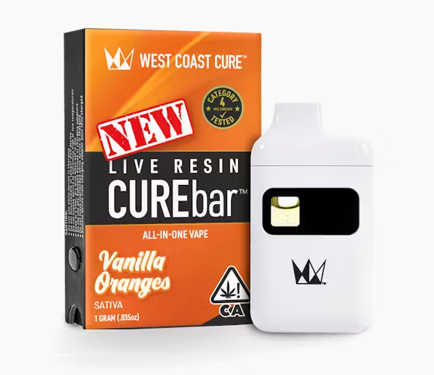 Photograph of product: West Coast Cure Vanilla Oranges Live Resin CUREbar AIO 1g