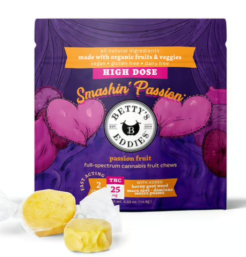 Photograph of product: Betty's Eddies Smashin' Passion for Pleasure 10mg 2pk Gummies