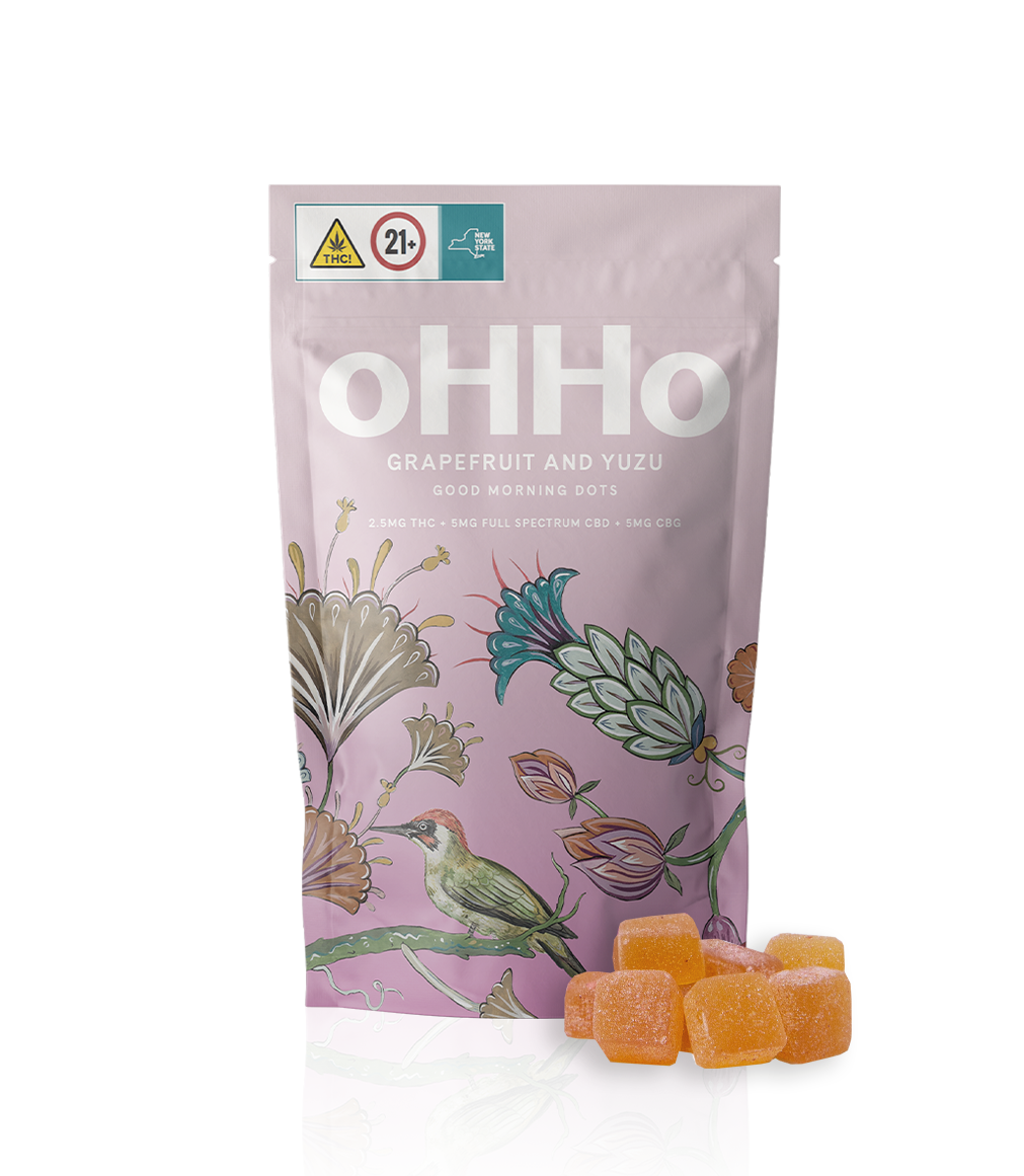Photograph of product: oHHo | Good Morning | Grapefruit + Yuzu | Oui'd | 1:2:2 TH-oui:CBG:CBD | 10pk Gummies | 25mg