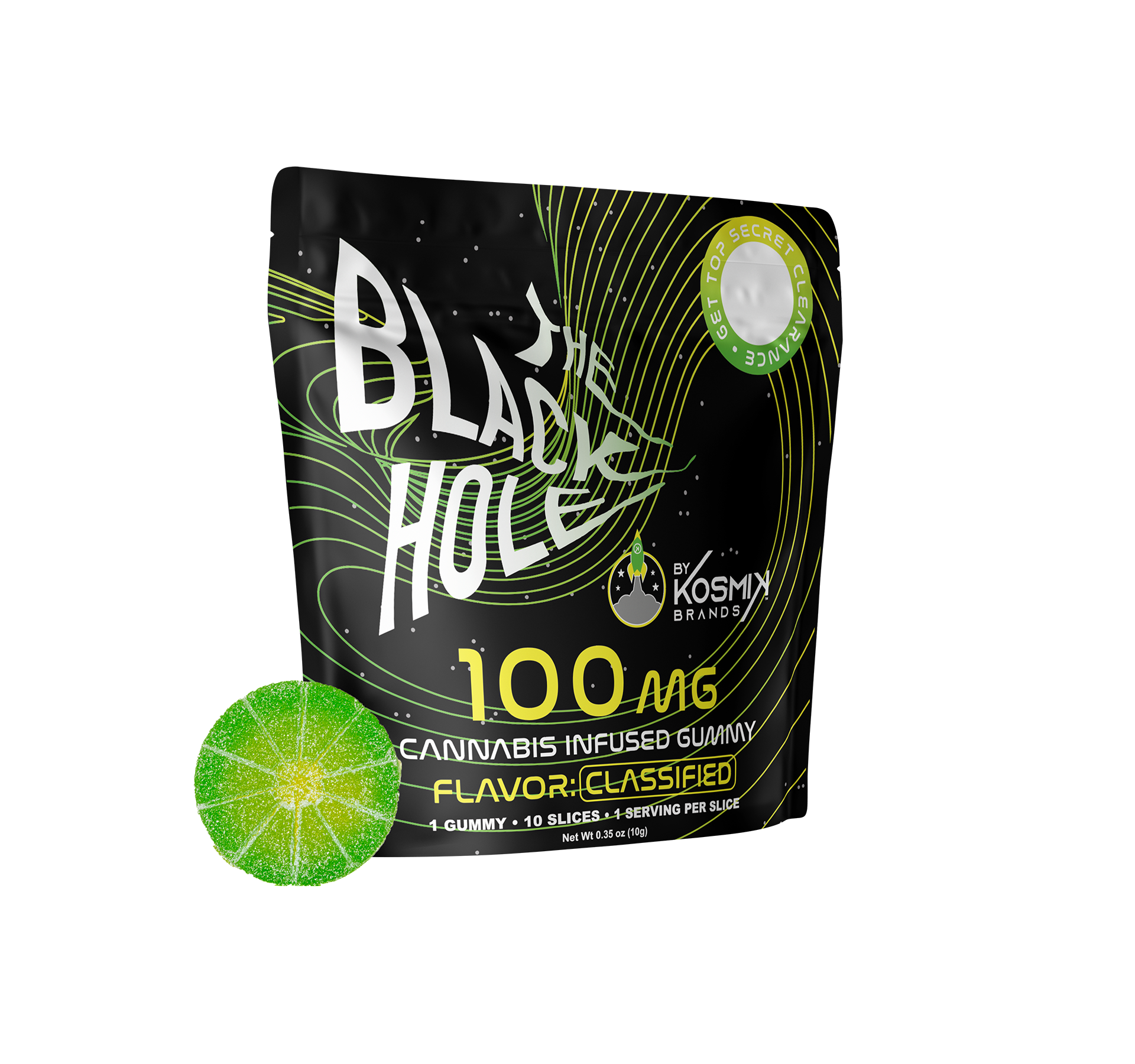 Photograph of product: KOSMIK - THE BLACK HOLE MULTISERVE - GUMMIES - 100MG - YELLOW - LEMON LIME