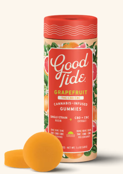 Photograph of product: GOOD TIDE - Grapefruit 1:1:1 TH-oui:CBD:CBC - 10pk - Edibles