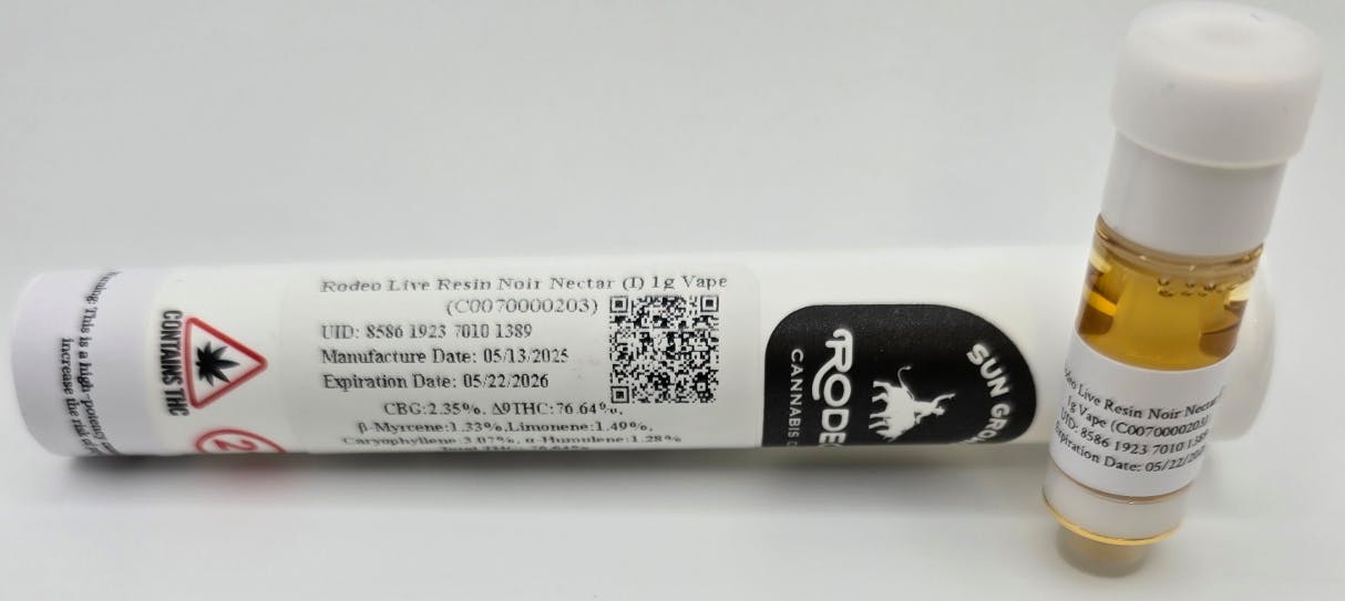 Photograph of product: Rodeo Live Resin Noir Nectar (I) 1g Vape 00203