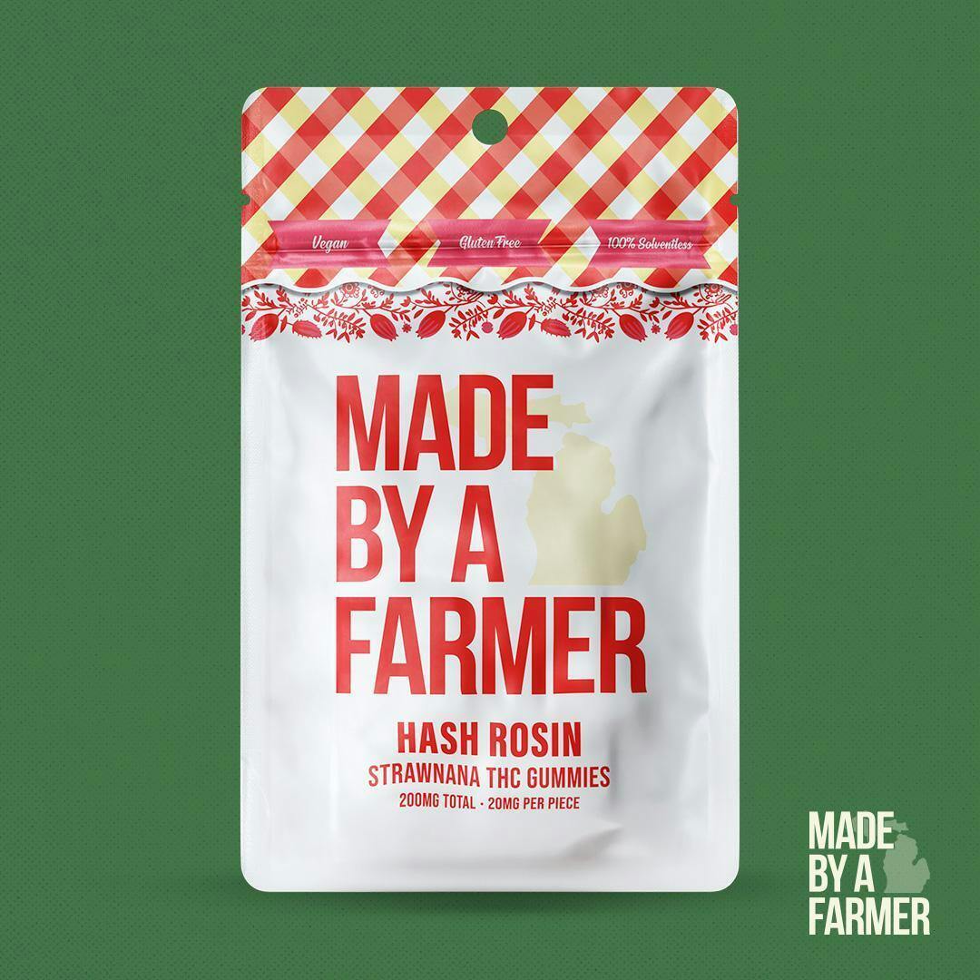 Photograph of product: Made by a Farmer - au chocolat Rosin Gummies - Strawnana - 200MG