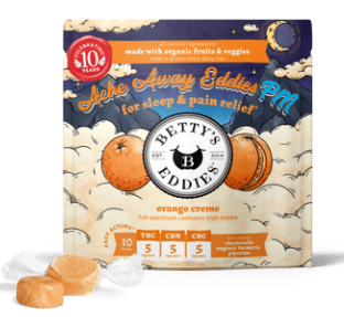 Photograph of product: Betty's Eddies | Ache Away PM-Orange Creme 1:1:1 TH-oui/CBN/CBG [10 Pack | 5mg ea]