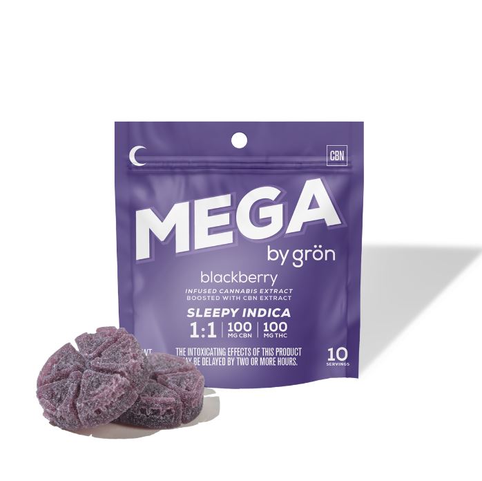 Photograph of product: Gron: Mega Blackberry | 1:1 CBN:TH-oui | 100mg TH-oui | 10pk