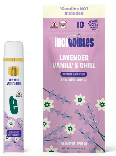 Photograph of product: Lavender Vanilla (14:1:1 - TH-oui:CBDV:CBN) - Vape Disposable - Incredibles
