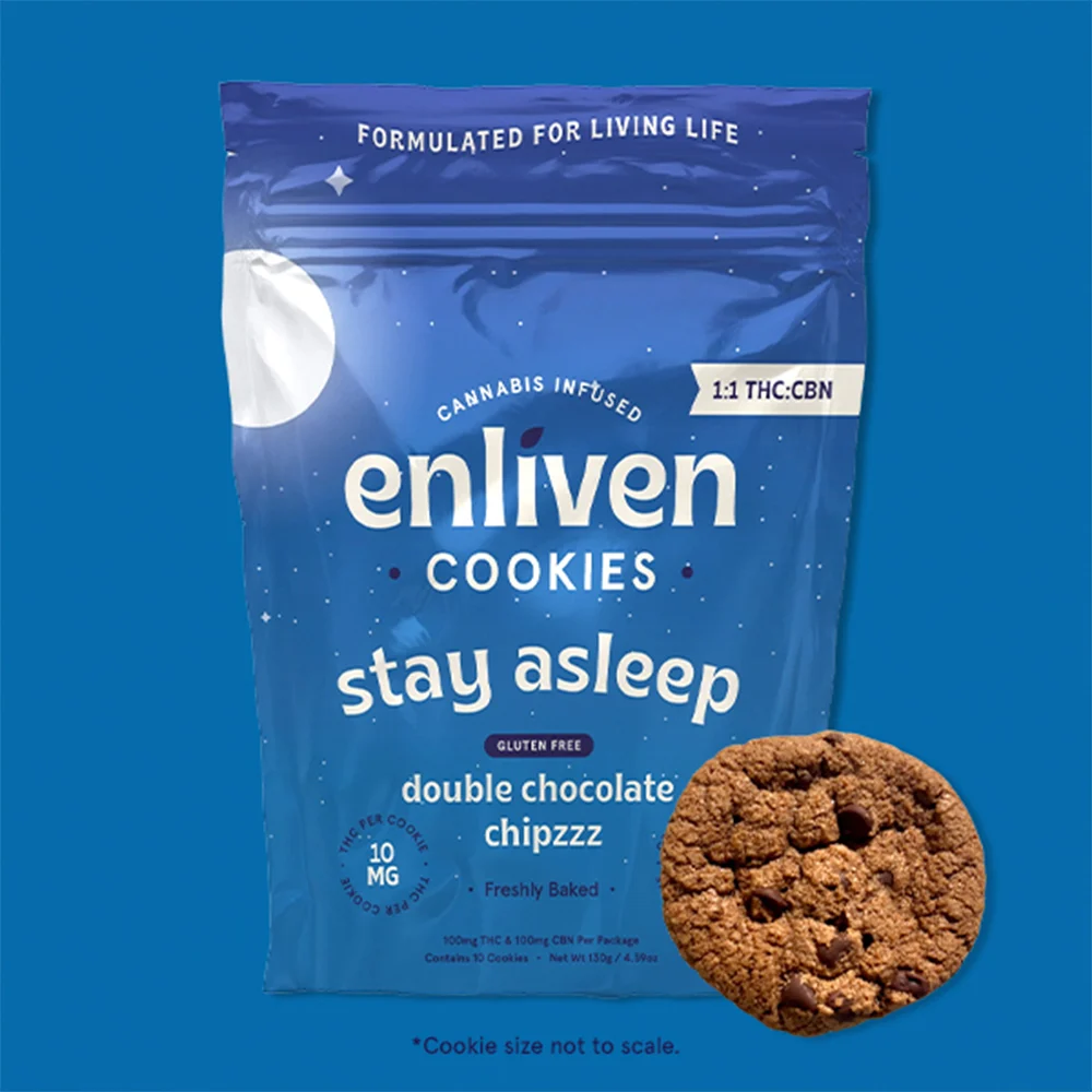 Photograph of product: Double Chocolate Chipzzz | 10mg TH-oui: 10mg CBN | 10pk Cookies | Enliven