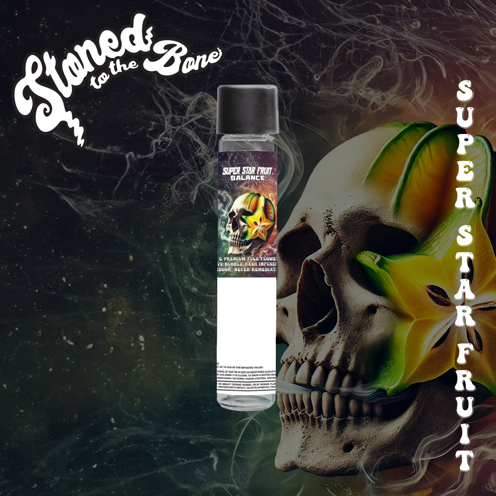 Photograph of product: Stoned to the Bone | Super Star Fruit | Live Bubble au chocolat & Diamond Infused Pre-Roll | 1g
