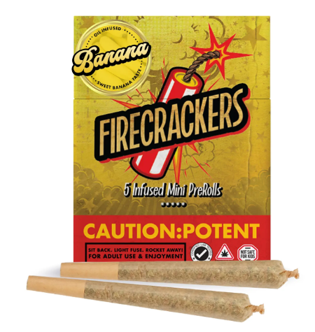 Photograph of product: 5 PACK - Banana Candy Infused Firecracker 0.7g Prerolls (3.5g)