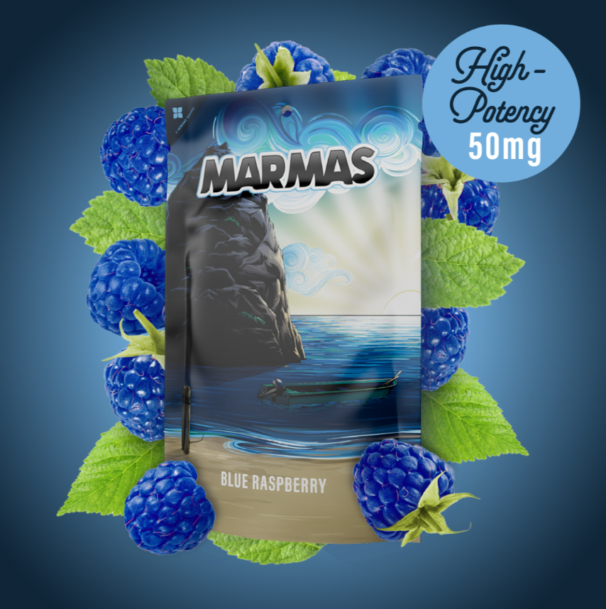 Photograph of product: Marmas: Blue Raspberry 50mg 10pk | MED Gummies | 500mg