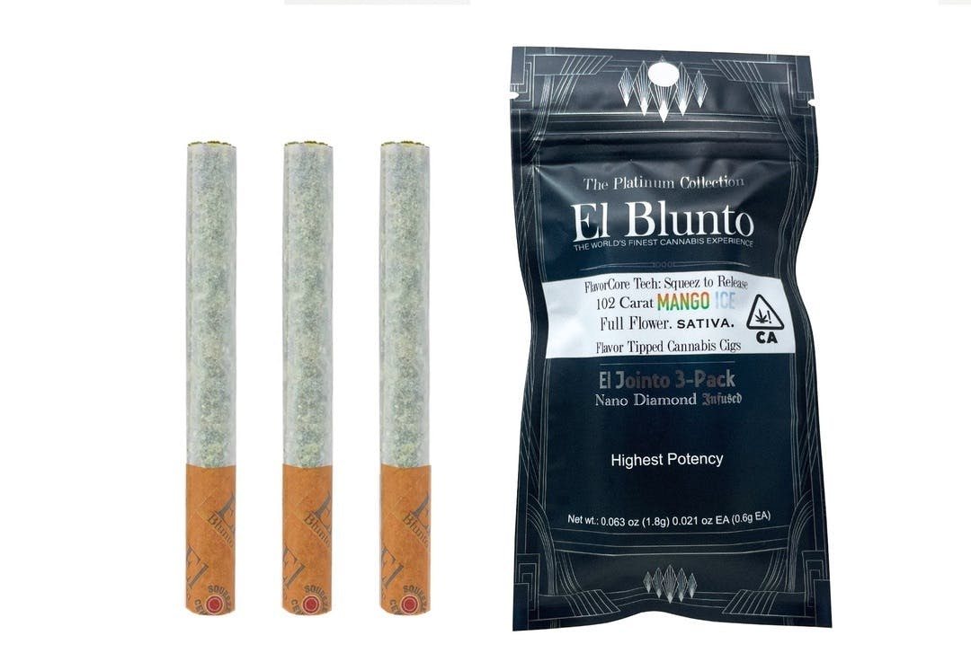 Photograph of product: El Blunto by Albert Einstone's | Mango Ice Flavorcore au chocolat Infused Joints (3 Pack) | 1.8g