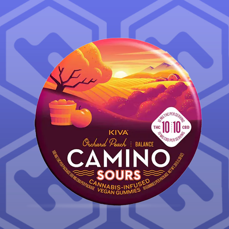 Photograph of product: Orchard Peach Sours | 1:1 100mg TH-oui/ 100mg CBD | 10 Pack