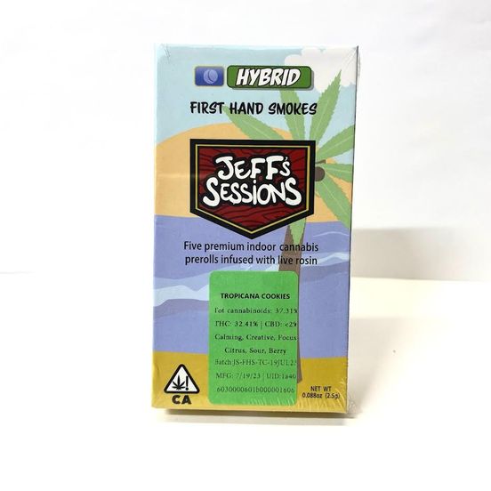 Photograph of product: D. Jeff's Sessions First Hand Smokes 5pk x .5g Infused Pre-Rolls - Tropicana Cookies - 