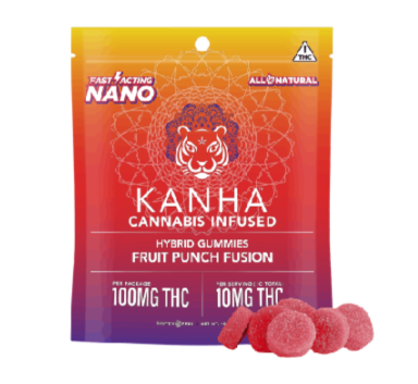 Photograph of product: KAN | Kanha | Gummies | Fast Acting | Fruit Punch Fusion | 10pk | 100mg