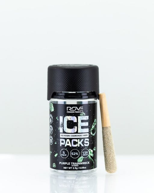 Photograph of product: 2.5G Pre-Rolls Infused Ice Packs Purple Trainwreck (5pk) - Purple Trainwreck