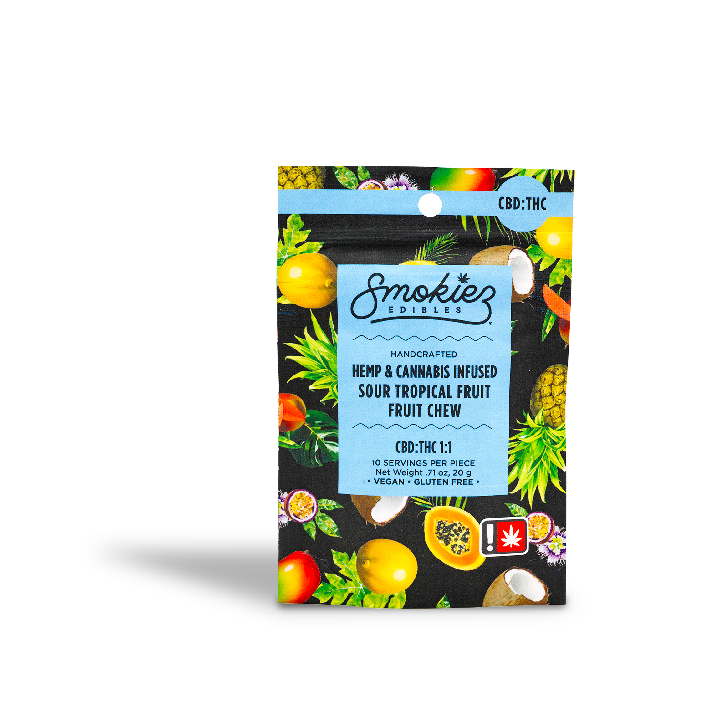 Photograph of product: Smokiez - Sour Tropical Fruit Chews 1:1 - 0.71oz