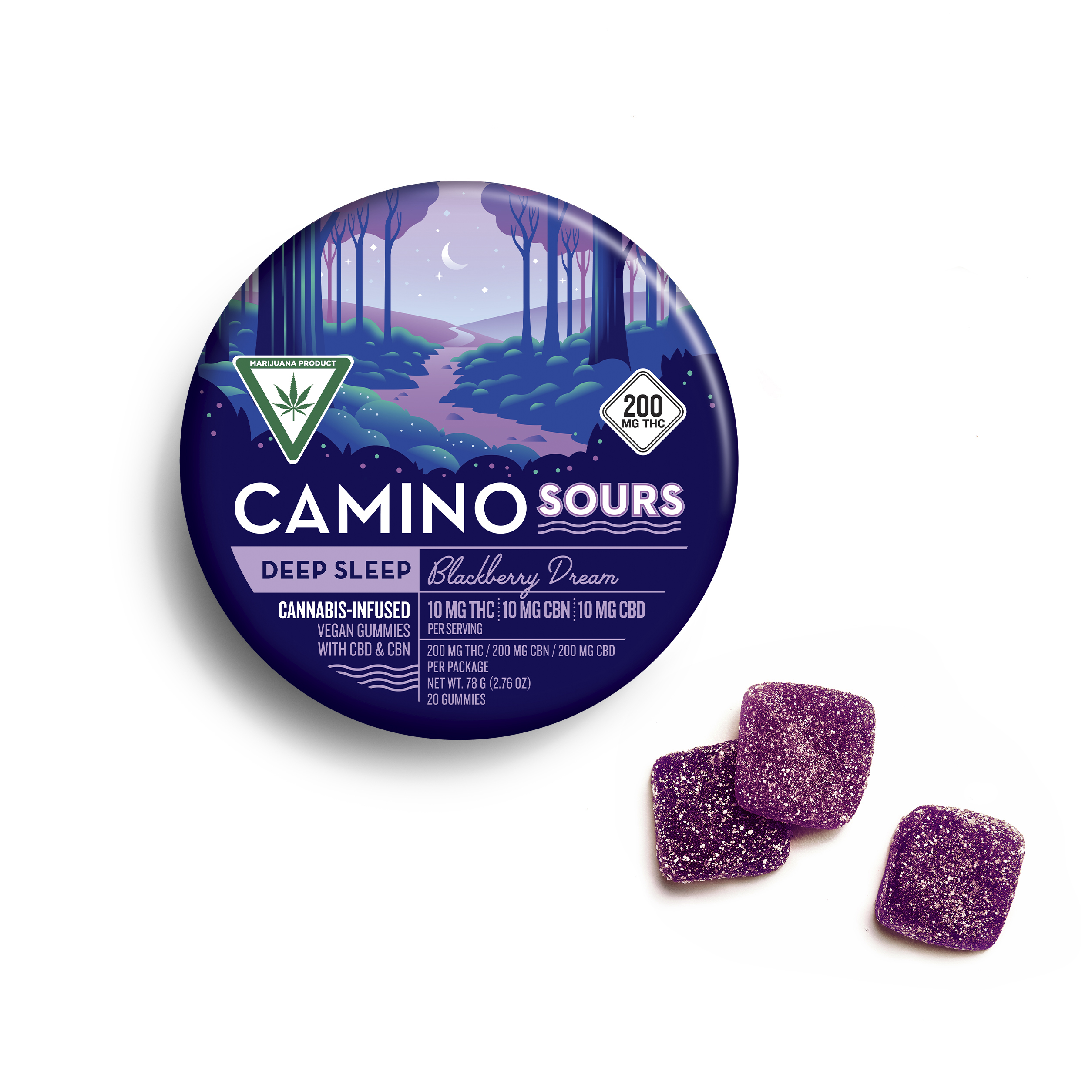 Photograph of product: Camino Sours - Gummies - 200mg - 10:3 THC/CBN - Blackberry Dream - Chill