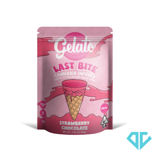 Photograph of product: Gelato Last Bite Strawberry White Chocolate Infused Sugar Cone 200mg
