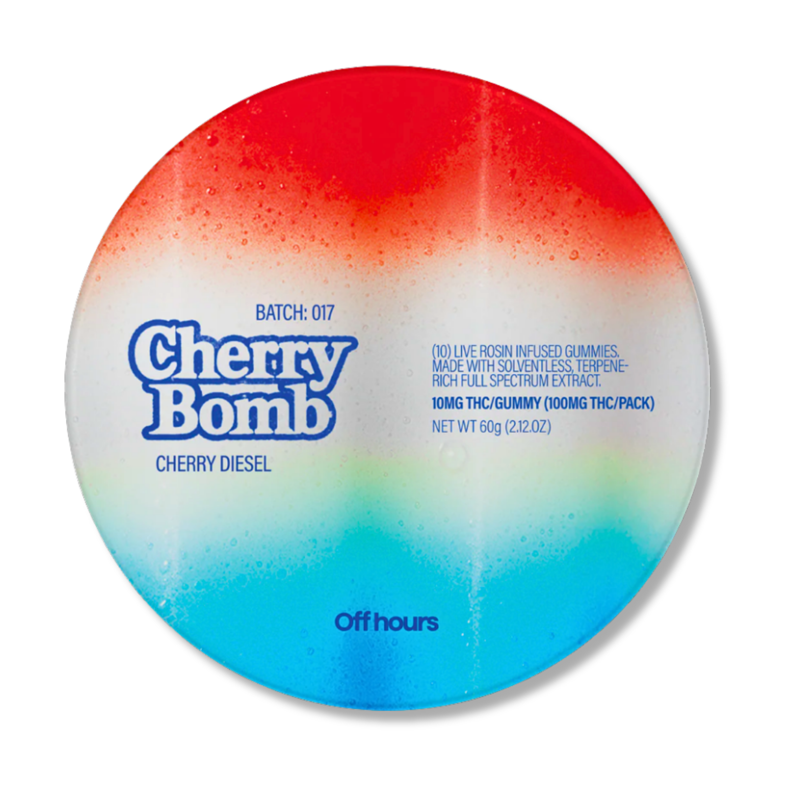 Photograph of product: Off Hours - Cherry Diesel Bomb Pop Live Rosin Gummies 10pk - 100mg