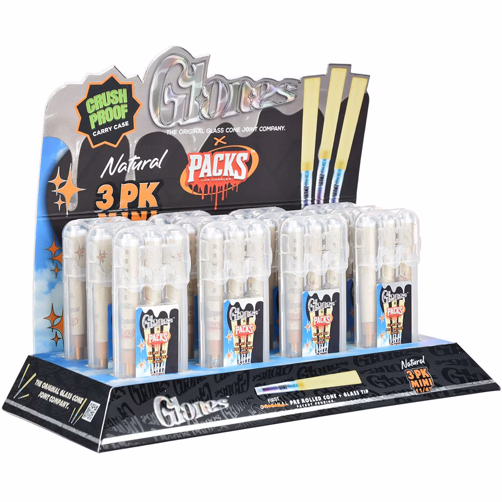 Photograph of product: Glones x Packs Natural Pre-Rolled Cones + Glass Tips-2PC King Size