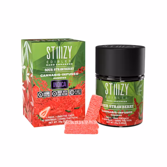 Photograph of product: Sour Strawberry [I] | 100MG (10pk) Fast-Acting Gummies | STIIIZY