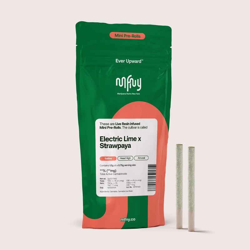 Photograph of product: MFNY | Electric Lime x Strawpaya Live Resin Infused | .75G 2PK Pre-Rolls