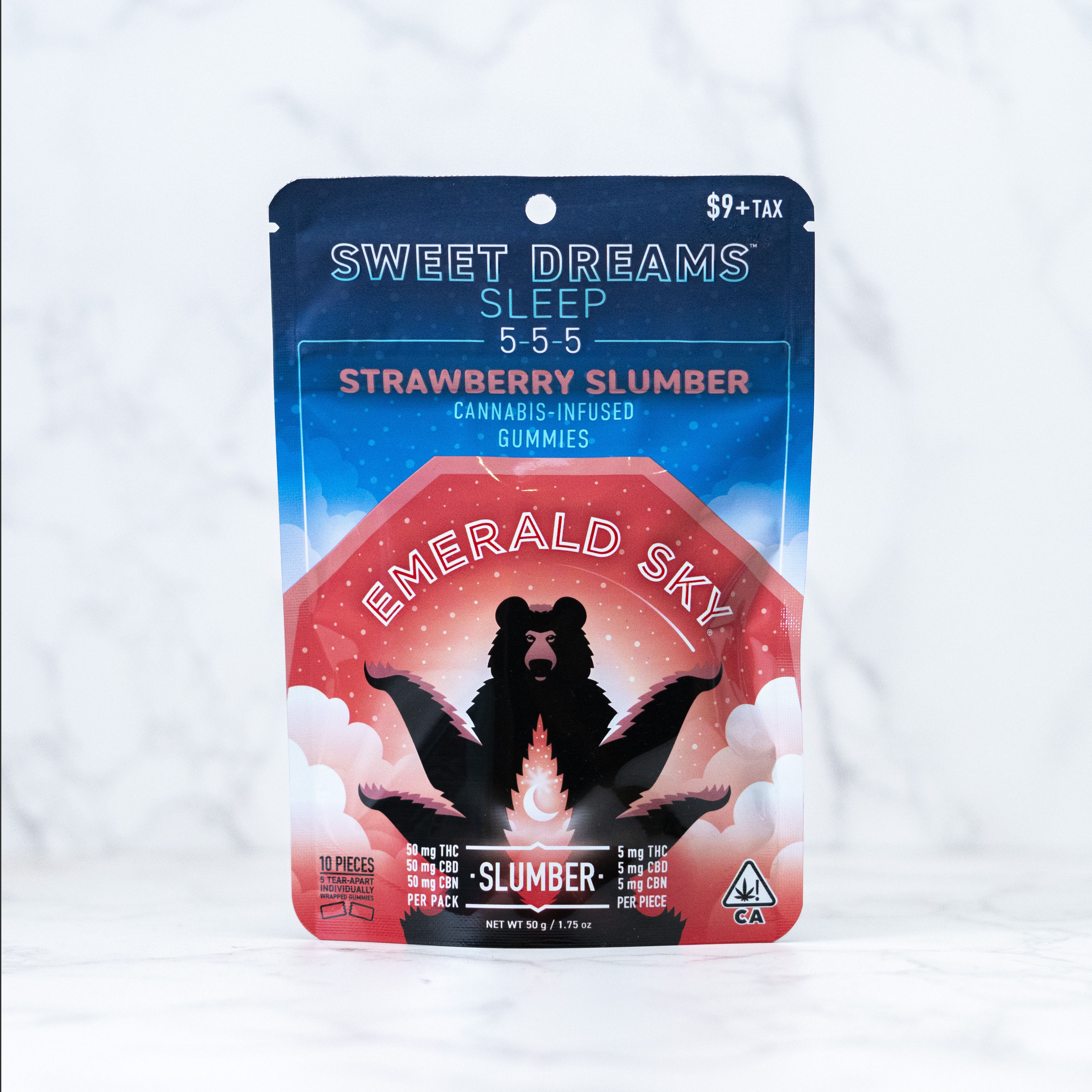Photograph of product: Emerald Sky Gummies Strawberry Slumber 5:5:5 TH-oui/CBD/CBN 50MG