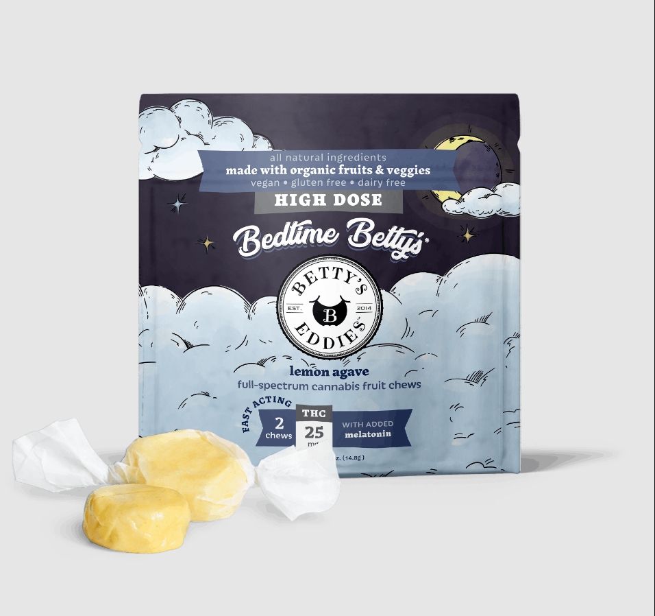 Photograph of product: BETTY'S EDDIES Fruit Chew 50mg: Bedtime Lemon Agave + Melatonin 2pc