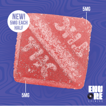 Photograph of product: Encore Pomegranate Punch CBN:TH-oui Gummies CBN46mg T94.4mg I 25866 (10pk/10mg each)