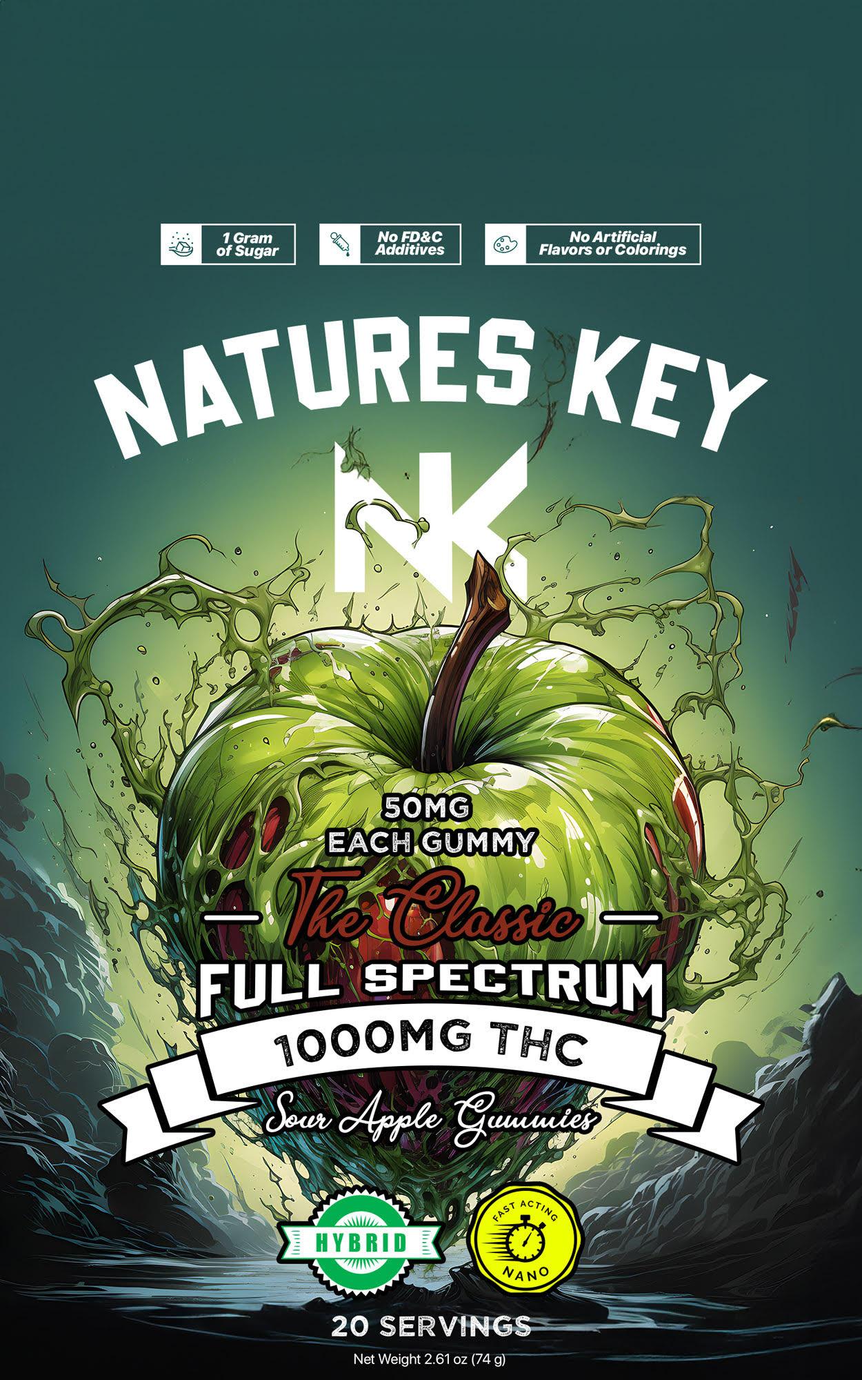 Photograph of product: Nature's Key | Gummies | Sour Apple | Hybrid | Nano | 1000mg