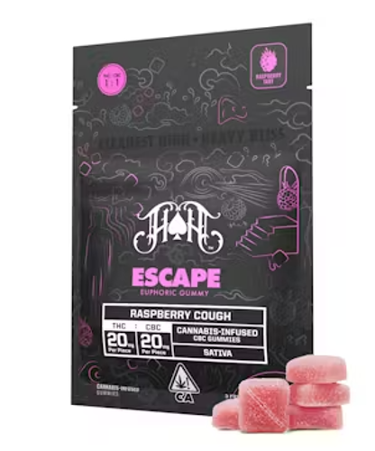 Photograph of product: Heavy Hitters - Escape Bliss: Raspberry Cough 100mg THC/ 100mg CBC Gummy Pack