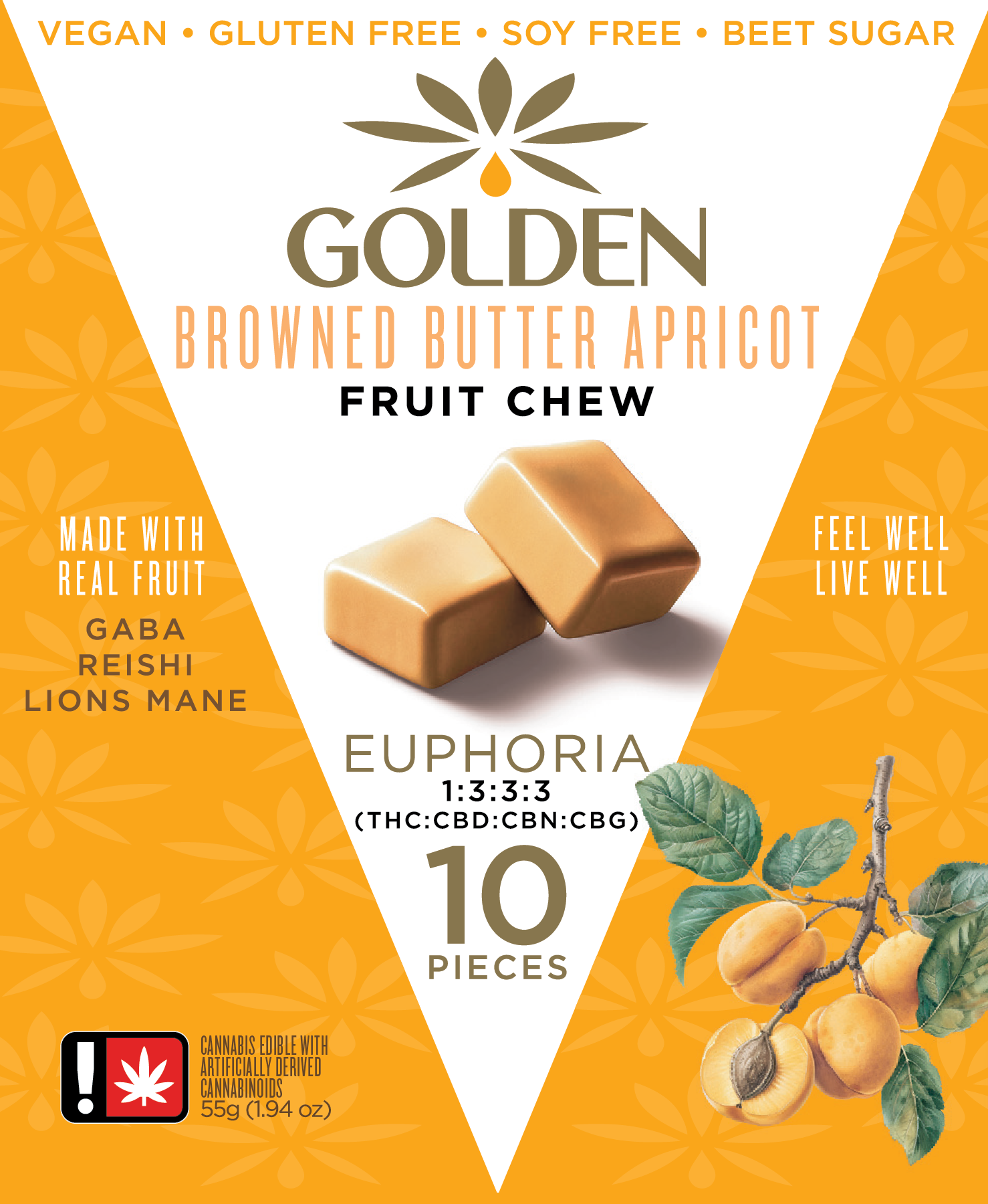 Photograph of product: Golden | 1:3:3:3 BROWN BUTTER APRICOT Fruit Chew 10 pack | 100mg