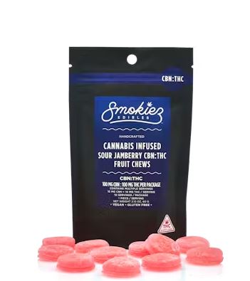 Photograph of product: Smokiez: Sour Jamberry | 1:1 TH-oui/CBN | 100mg | 10pk